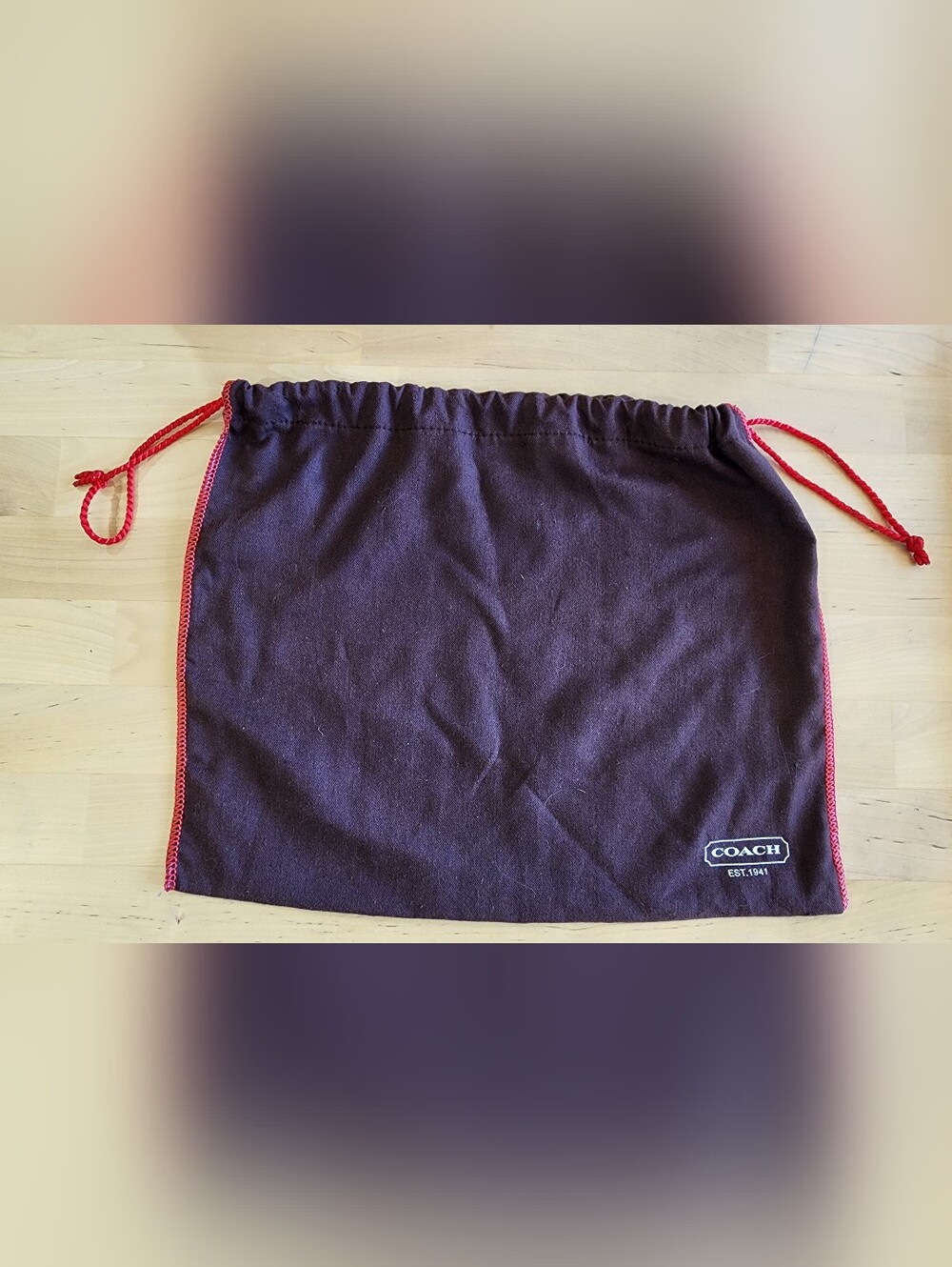 COACH | Drawstring Dust Bag | Dark Chocolate Brown with Red Trim